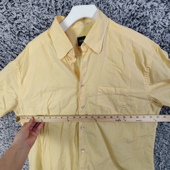 Hugo Boss Golf Button Up Shirt Short Sleeve Gingham Checkered Italy Mens Size L - Picture 4 of 8